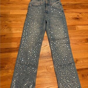 Zara Blue Flared Jeans with Silver Dot Accents